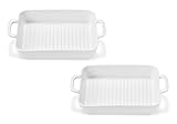  Supremery Juego de 2 fuentes de horno pequeñas de cerámica, ideal para 2 personas, para lasaña, tiramisu, rectangulares
