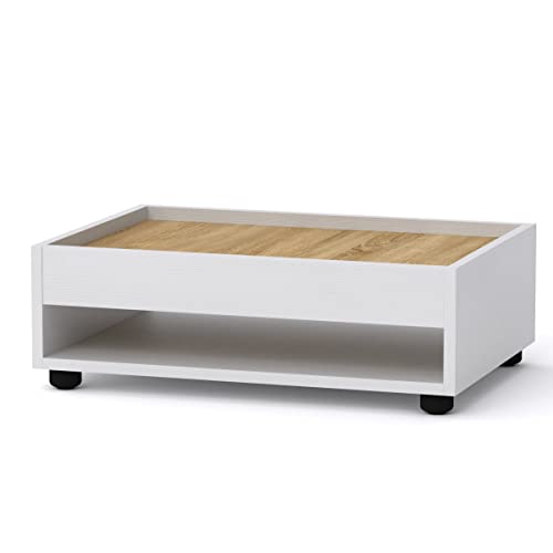 Merka 2 Table basse Blanc et Sonoma 60 x 42 x 20 cm Cover