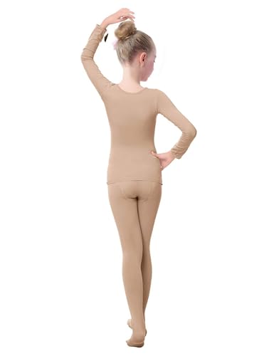 Daydance Nude Kids Girls Base Layers Set Tan Active Undergarments for Dance, Ballet, Gymnastics, Performance in Winter3