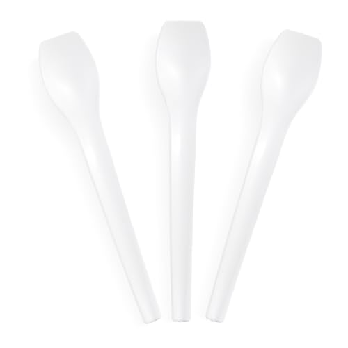 Bellefino White Disposable Plastic Dessert Spoons, Tasting Spoons, Gelato Spoons, Ice Cream Spoons, Square Front Tip, Small Size, Colorful, BPA-Free[2Pack, 6 Inch]