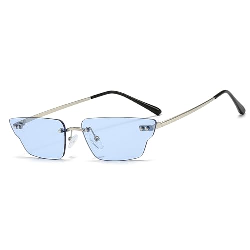 MEGAVOW Gafas de Sol Rectangulares Sin Montura, Correa Gafas, Gafa Lente Tintadas, Protección UV400, Vintage Gafa de Sol Metal para Mujeres, Hombres, Fiestas, Sesión de Fotos
