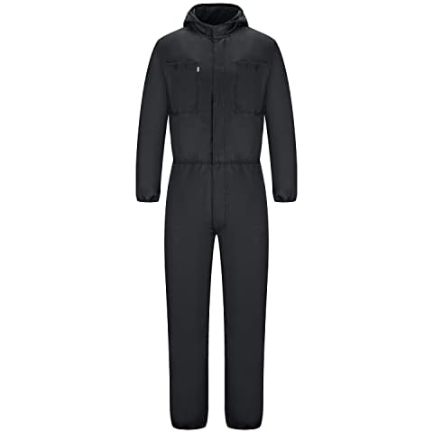 Yukirtiq Men's Lightweight Hooded Overall Hard Wearing Solid Color Mechanics Boiler Suit Workwear Hooded Boilersuit Coverall, Black, XXL Cover