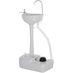 Lavamanos Con Dispensador De Jabon Outsunny Fregadero Portátil Estación de Lavado para Actividades al Aire Libre y Camping con Tanque de Agua de 17L Dispensador de Jabón Toallero y 2 Ruedas HDPE 51x33,5x103 cm Gris Claro