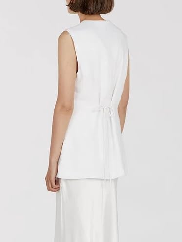 Women Cotton Linen Vest Summer Long Lightweight Button Down Sleeveless Casual Tank Tops with Drawstring3