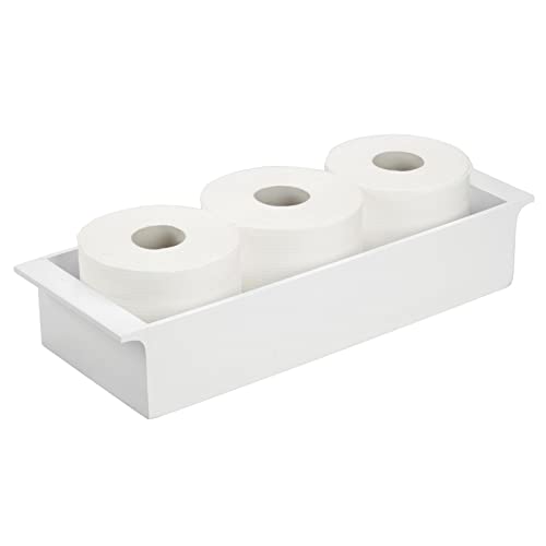 Mdesign Deep Bamboo Storage Organizer Tray Bin With Handles, Multipurpose; Use On Bathroom Vanity, Countertop, Toilet Tank - Stackable, 16" Wide - White Wood Finish #TOP6