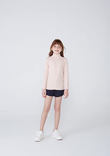 Blusa Básica Infantil Menina Manga Longa Com Gola Alta Em Ribana Rosa 010
