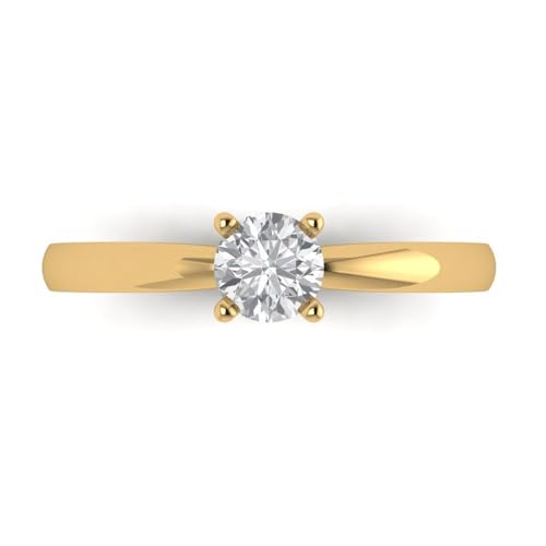0.5 ctw Round Cut Solid Gold Engagement Ring for Women - 14K Yellow Gold - Moissanite Wedding Promise Ring for Her