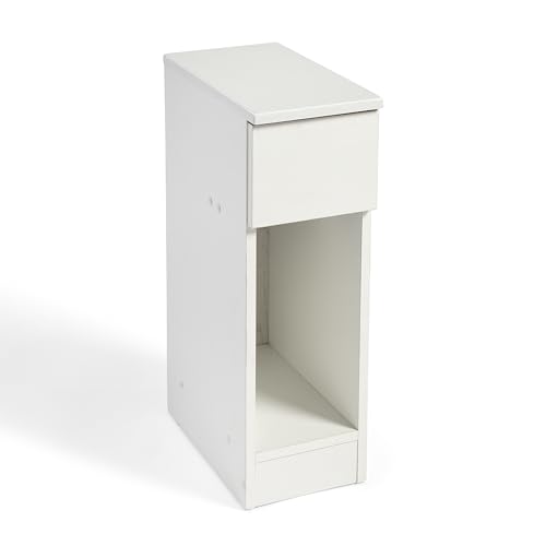 DUPI Mesita de Noche Estrecha Slim | 1 Cajón | 2 Compartimentos | Versátil para Salón o Dormitorio | Fácil Montaje | 35 x 24 x 60 cm (Blanco Veteado)