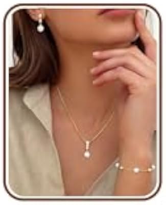 GEMQUEEN 14K Gold Plated Pearl Jewelry Set with 925 Sterling Silver Posts