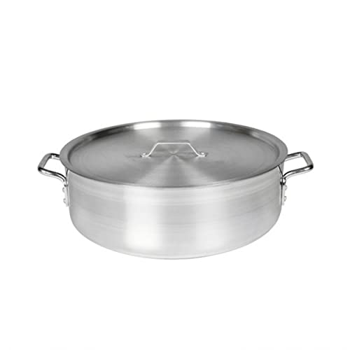 TrueCraftware- 20 qt. Aluminum Brazier Pot with Cover 6mm Thickness- Heavy Weight Cookware Braiser Braising Pan Perfect Roasting Baking Sauteing Searing and Pan Frying Mirror-Finished
