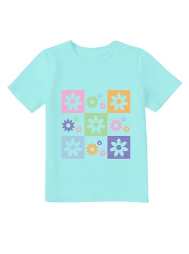 Image of Girls Graphic Tees Summer Short Sleeve Tops Casual Cute Flower Shirt Green 7-8 Years