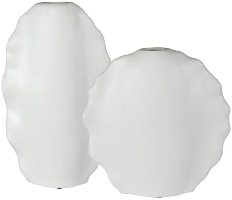 Miniatura 3 de Uttermost Juego de 2 jarrones de cerámica esmaltada blanco mate con volantes