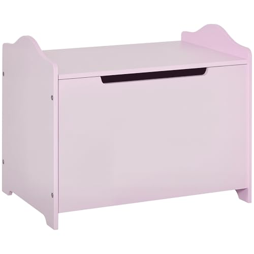 HOMCOM Wooden Kids Toy Box Children Storage Organizer Chest Safety Hinge Playroom Furniture Pink