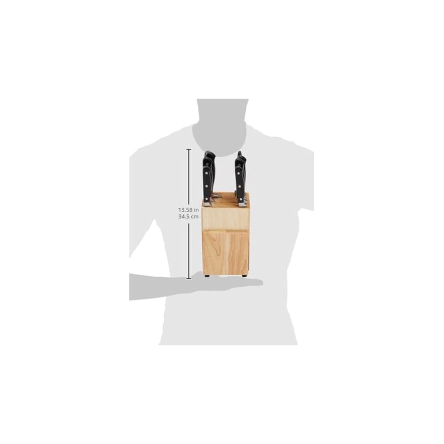 Amazon Basics 9 Pieces Premium High-Carbon Stainless-Steel Blades with Pine Wood Knife Block Set, Kitchen, Black