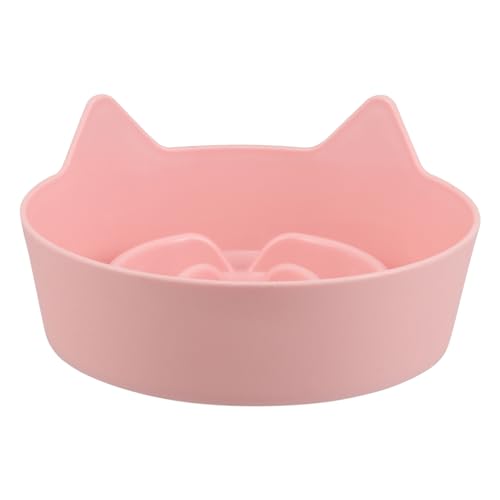 CHICAMPERA 猫用フードボウル 耳付き浅型プラス 皿 滑り止め底付猫や小型犬対応 室内用ペット食器 ピンク色