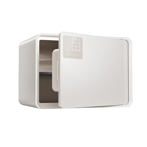 Coffre-fort numérique avec code et clés, étagères amovibles, système d'alarme – Coffre-fort domestique pour documents, argent, médicaments, passeports et bijoux (blanc)
