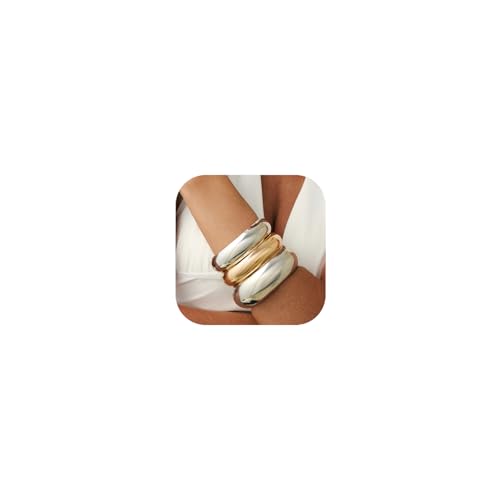 Chunky Gold Bangle Bracelets for Women Gold Chunky Bracelet, Trendy Stackable Bangles Minimalist Cuff Fashion Jewelry (Gold Silver-1)