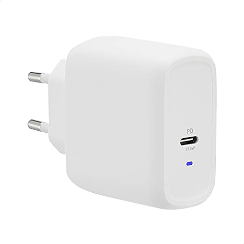 Amazon Basics USB-C-väggladdningsenhet på 65 W med 1 port, GaN, strömförsörjning för laptop, surfplatta och mobiltelefon, vit (ej PPS), 5,61 x 2,87 x 5 cm