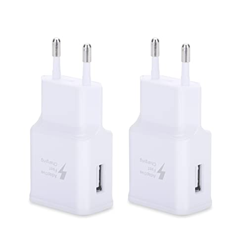 2-Pack Caricatore Compatibile per Samsung Galaxy S20, S10, S10+, S10e, S9, S9+, S8 Puls, S7, S7 Edge, S6, J6, J5, A7, A8, Caricabatterie Sostituzione Originale 15W (Bianco)