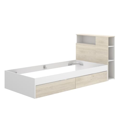 DEKIT GRUPO RIMOBEL TEN - Cama con almacenaje en cabezal y aro de cama 90X190 con dos cajones - BLANCO / NATURAL - 96 x 99 x 218,2 - imagen 3