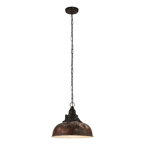 Eglo Lámpara colgante GRANTHAM 1, lámpara de suspensión vintage con 1 bombilla de estilo industrial, lámpara suspendida retro de acero y plástico, color marrón antiguo, negro, casquillo E27