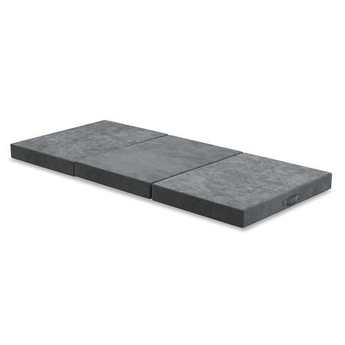 MOLPHIT マットレス ダブル 28D 3つ折り厚さ10cm 折り畳みマットレス ベッド・ソファ・椅子に変身 多機能 ダブルサイドデザイン 取り外し可能な洗濯カバー付き - 狭いスペースでも収納可能、旅行・キャンプに最適 [3]