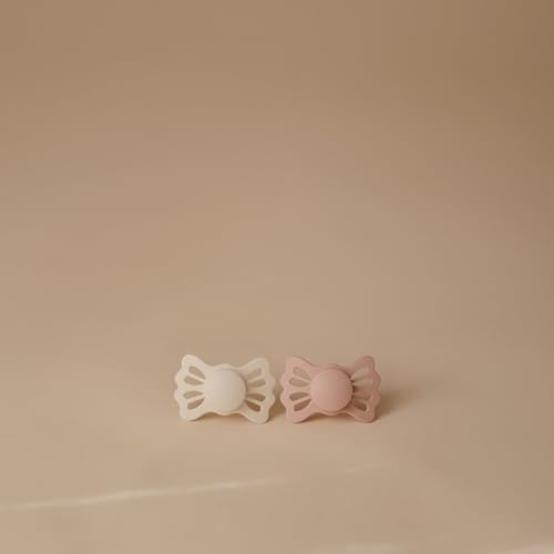 Image of FRIGG Lucky Symmetrical SilkySoft Silicone Baby Pacifier | Made in Denmark | BPA-Free (Cream /Blush, 6-18 Months)