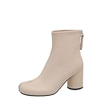 LTLWSH Autumn and Winter Women's Thick Heel Split Toe Booties, High-Heel Martin Boots, Simple Nude B