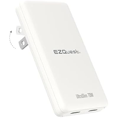 UltraSlim 70W GaN II Dual USB-C PD Wall Charger - Compact Flat Plug Adapter with Foldable Design, Intelligent Power Allocation & Fast Charging for Laptops & Phones - White