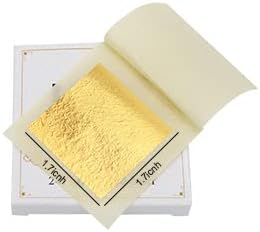1.7" X 1.7" Gold Leaf Sheets Edible for Cakes, 24K Edible Gold Leaf for Art Painting, Gold Leaf Edible for Makeup, Drink Decorations, Gilding, Skin Care, 10 Sheets