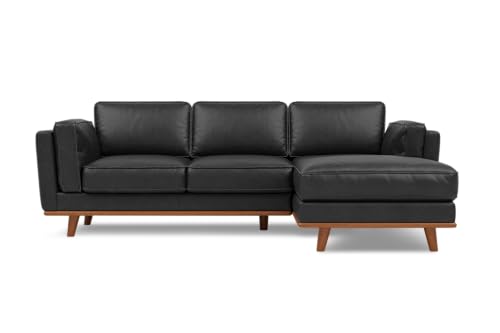 Image of Valencia Artisan Full Leather Sofa - Right Chaise Sectional Couch - Pure Full Italian Nappa Leather Couch, Solid Wood Accent and Ultimate Comfort, Black