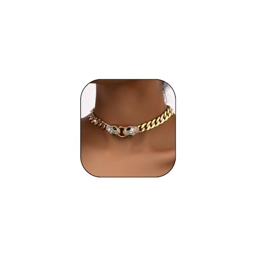 Punk Animal Snake Choker Necklace Hip Hop Rhinestone Snake head Cuban Link Chain Necklace Chunky Cuban Chain Crystal Jewelry for Women Gifts