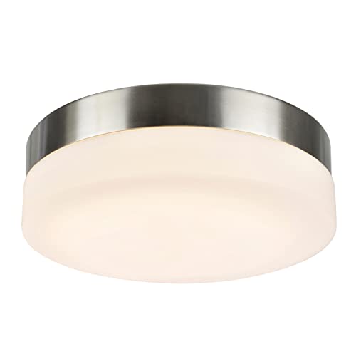 Aspen Creative 63002M-1 - Lámpara de techo LED mediana empotrada, diseño contemporáneo en acabado de níquel satinado, difusor de vidrio esmerilado, 9 pulgadas de diámetro