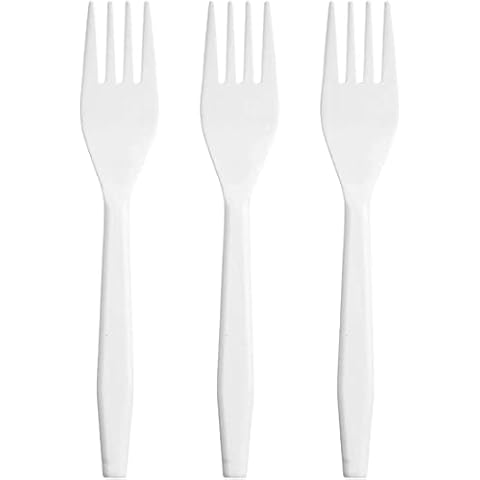 Shefa Pack of 100 Classic Plastic Forks, Heavy Duty Cutlery, Microwave-Safe Tablefork, 5.7" Long for Birthday, Parties, Camping, Catering, Wedding Cover