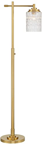 Possini Euro Design Kinsey Modern Luxury Downbridge Floor Lamp Standing 67" Tall Warm Brass Gold Metal Stone Pattern Glass Shade Decor For Living Room Reading Bedroom Office Family House Home #TOP1