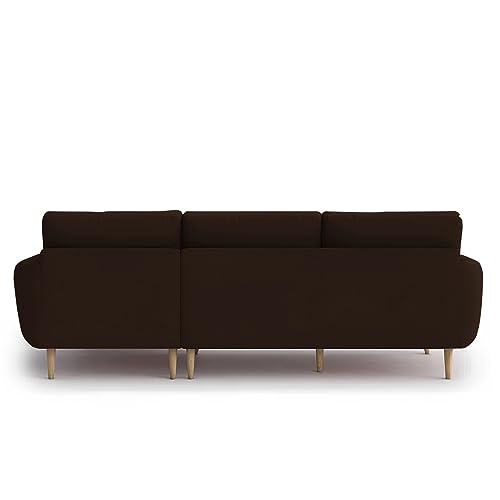 Image of BRAXTON Lindel RHS 4 Seater L Shape Sofa Set for Living Room (Brown) Premium Velvet Fabric Sofa