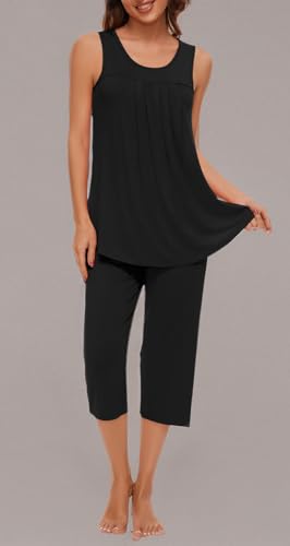 Image of Findsweet Women Pajamas Sets Loungewear Soft Sleepwear Two Piece Summer Sleeveless Pjs Tank Top Pants with Pocket S-4XL
