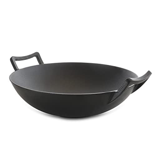 Image of Megachef 14 Inch Pre-Seasoned Cast Iron Wok with Lid