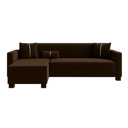 Image of SOCOZI Almeria 4 Seater LHS L Shape Sofa Set | Soft Velvet Suede Fabric | Modern Design | Plush Comfort Cushions for Living Room (Dark Brown)