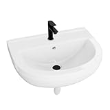 Lavita Waschbecken Komplettset – Wandwaschbecken Bart mit Armatur, Click-Clack-Ablauf, Siphon und Montageset, Weiß/Schwarz