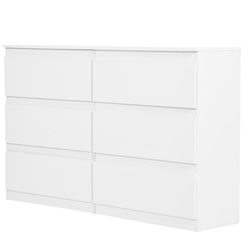 ZECIIYE Cómoda con 6 cajones, 30 cm de profundidad, 120 cm de ancho, 75 cm de alto, aparador moderno, de madera blanca, para salón, dormitorio, habitación juvenil, habitación infantil, pasillo