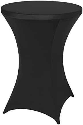 FestiCorp Spandex Black Table Cover, Cocktail Fitted Tablecloths, Round Highboy Stretch Table Covers Cloths for Party, Bar, Wedding, Birthday, Banquet, 30"-32" Diameter x 40"-43" Height