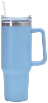 40 Oz Tumbler with Handle Straw Lid Insulated Stainless Steel Vacuum Reusable Coffee Cup Holder Friendly Keep Drinks Cold Gifts for Lover Women Men Car Gym Travel (Light Blue)