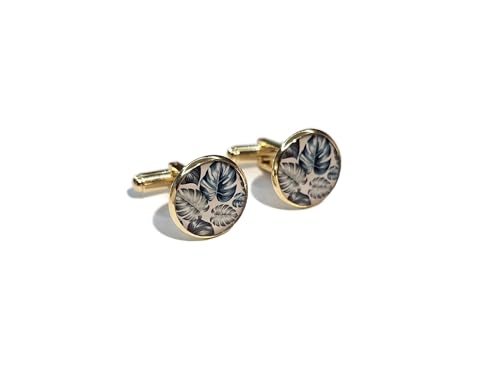 Boutons de manchettes costume motif jungle monstera 14mm cadeau homme