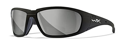 Wiley X WX Boss Sunglasses, Safety Glasses for Men and Women, UV Eye Protection for Shooting, Fishing, Biking, and Extreme Sports, Matte Black Frames, Silver Flash Tinted Lenses