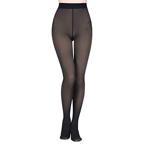 GLIGLITTR Women Fleece Lined Tights Fake Translucent Thermal Velvet Leggings Winter Sheer Warm Pantyhose Footless Tights (Black-Pantyhose, 300g)