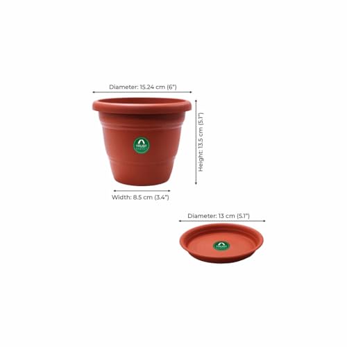 Image of TrustBasket Terracotta pots with Bottom Plates - 3 Pcs (6 inch) | Gamla for Plants with Saucer | Pots and planters with Tray | Garden pots & Bottom Plates