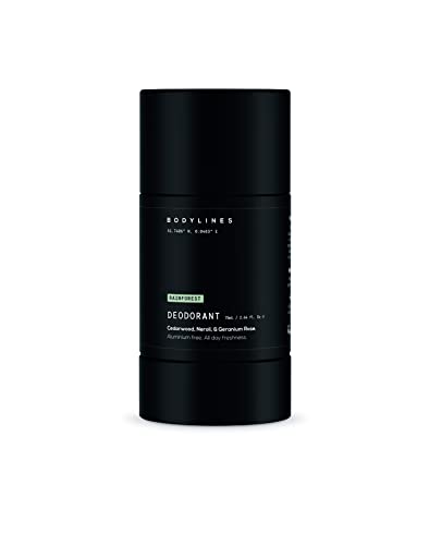 Bodylines All Natural Deodorant, Aluminium Free, Vegan Non staining formula, Baking Soda Free - Sensitive Skin RAINFOREST - Cedarwood, Neroli, Geranium, Spearmint & Bergamot 30ml
