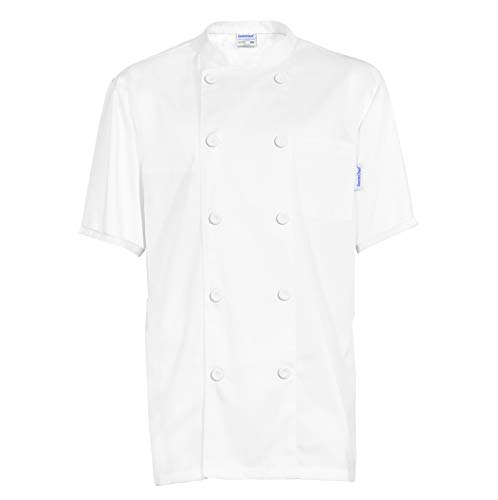 GenieChef Men's Short Sleeve Classic Chef Coat M White