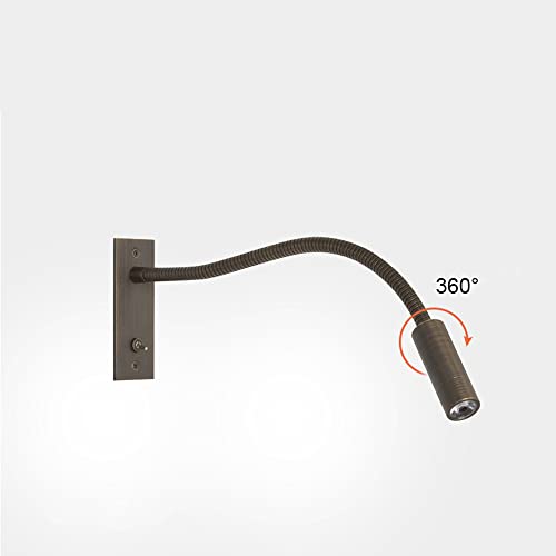 Taimowei 5W Led Bedside Wall Lamp With Switch, Gooseneck Reading Light, Antique Copper Color Embedded Power Supply Sconces Lights For Bedroom, Study Room, Studio, Office, Workbench/Warm Light #TOP5